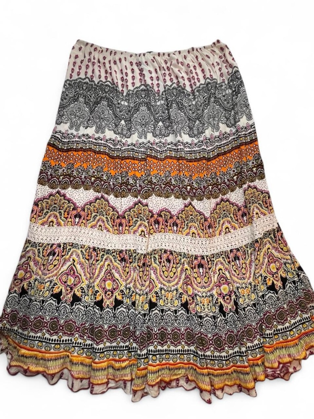 Bohemian Tiered Printed Maxi Skirt - Multicolor